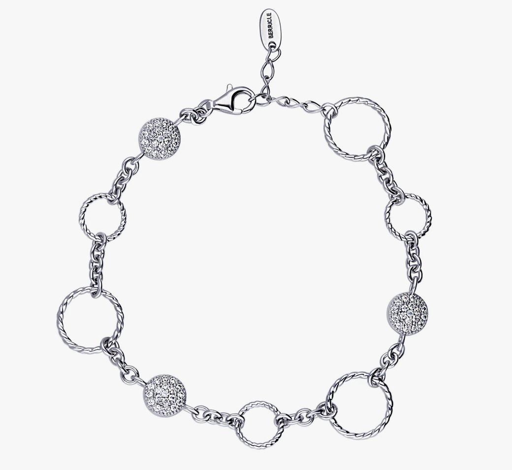 Open Circle Cable CZ Link Bracelet in Sterling Silver