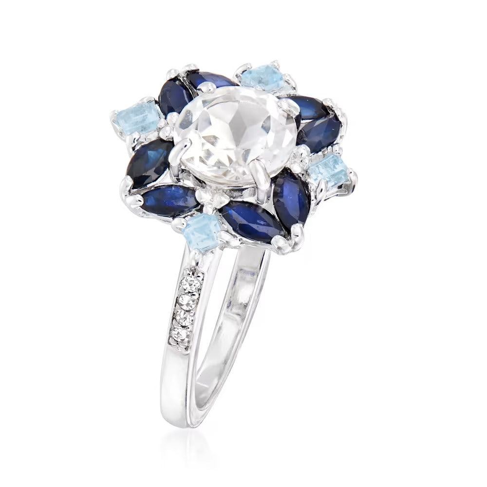 1.78 ctw. White and Blue Topaz and .80 ctw. Sapphire Ring in Sterling Silver
