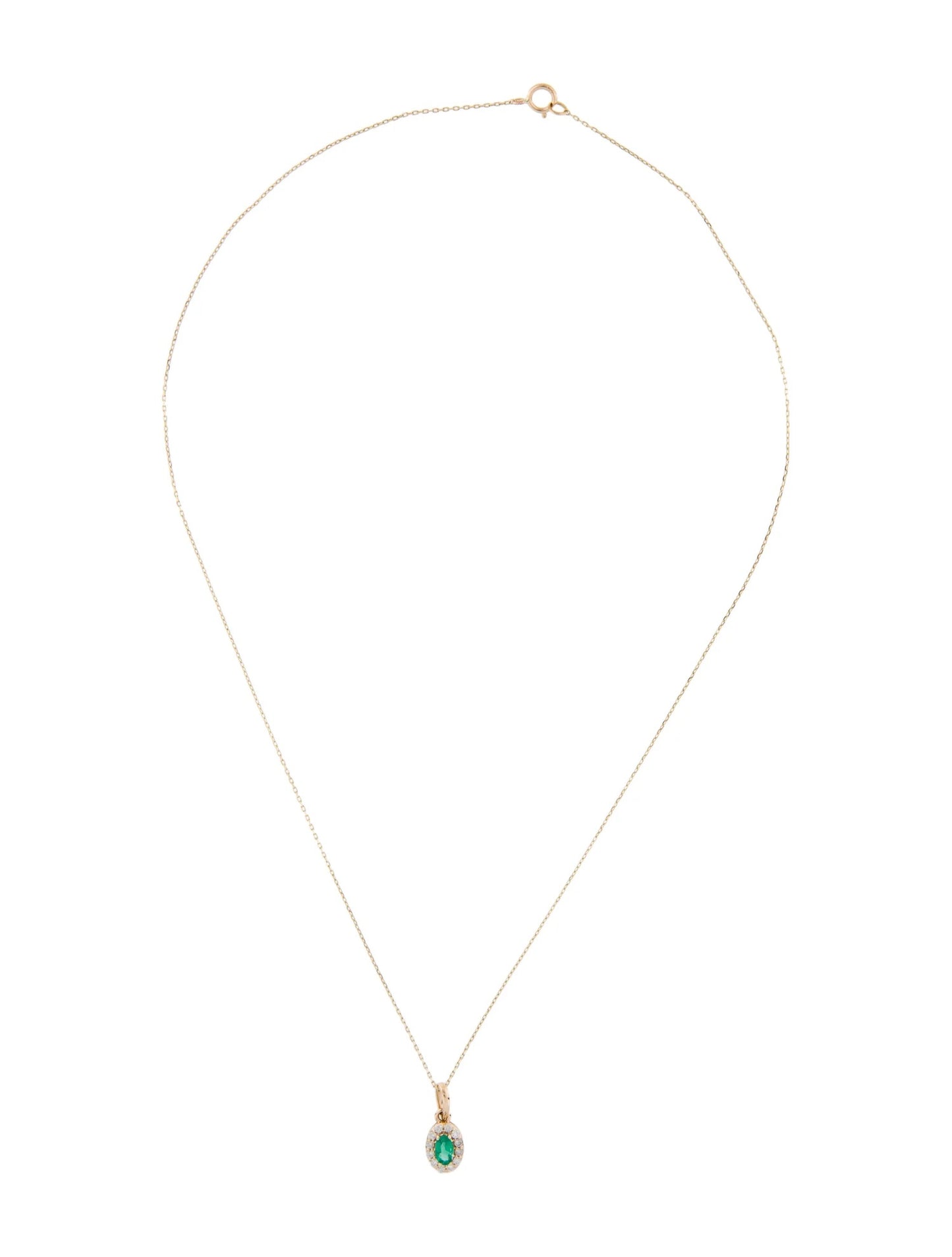14K Emerald & Diamond Pendant Necklace