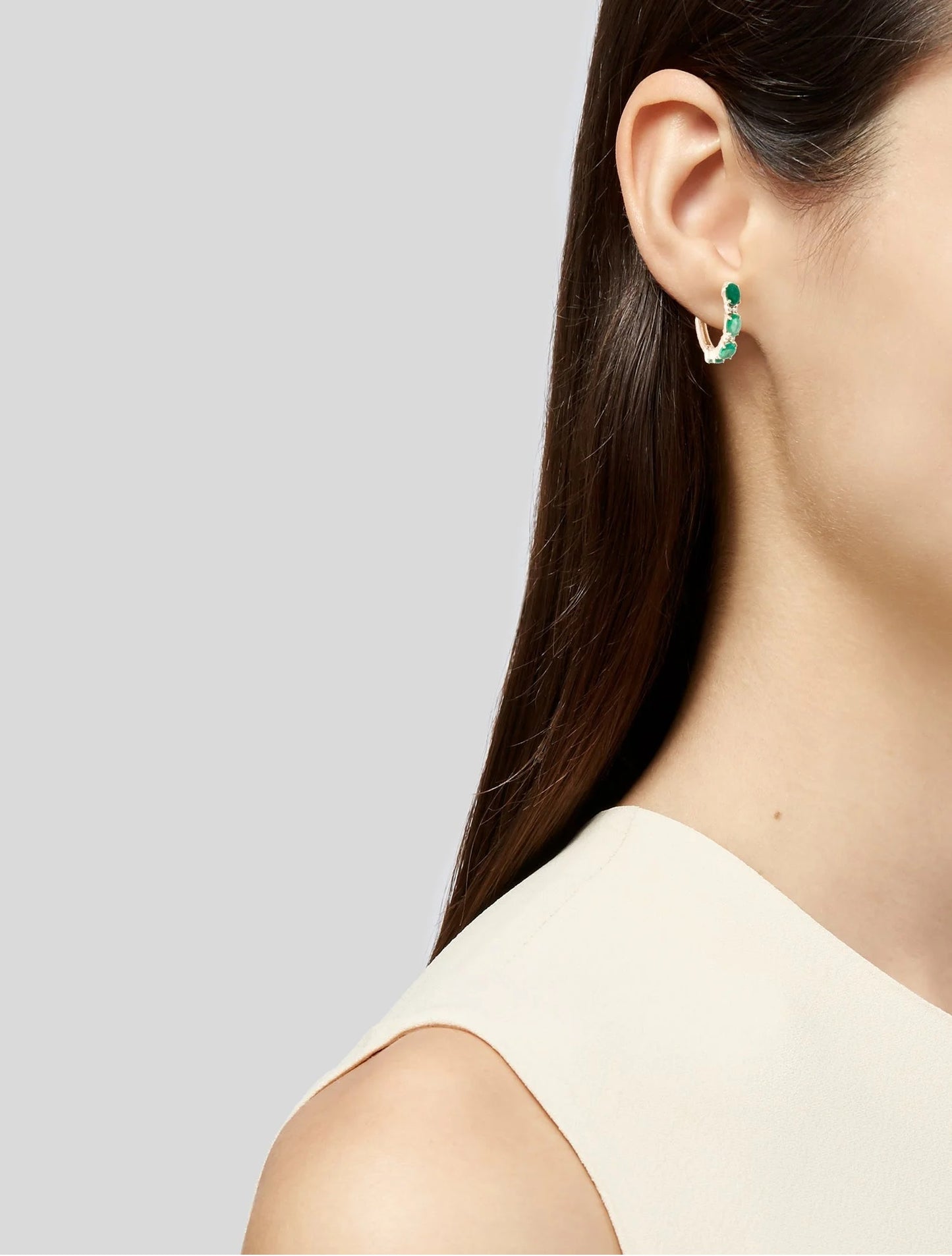 14K Emerald & Diamond Hoop Earrings