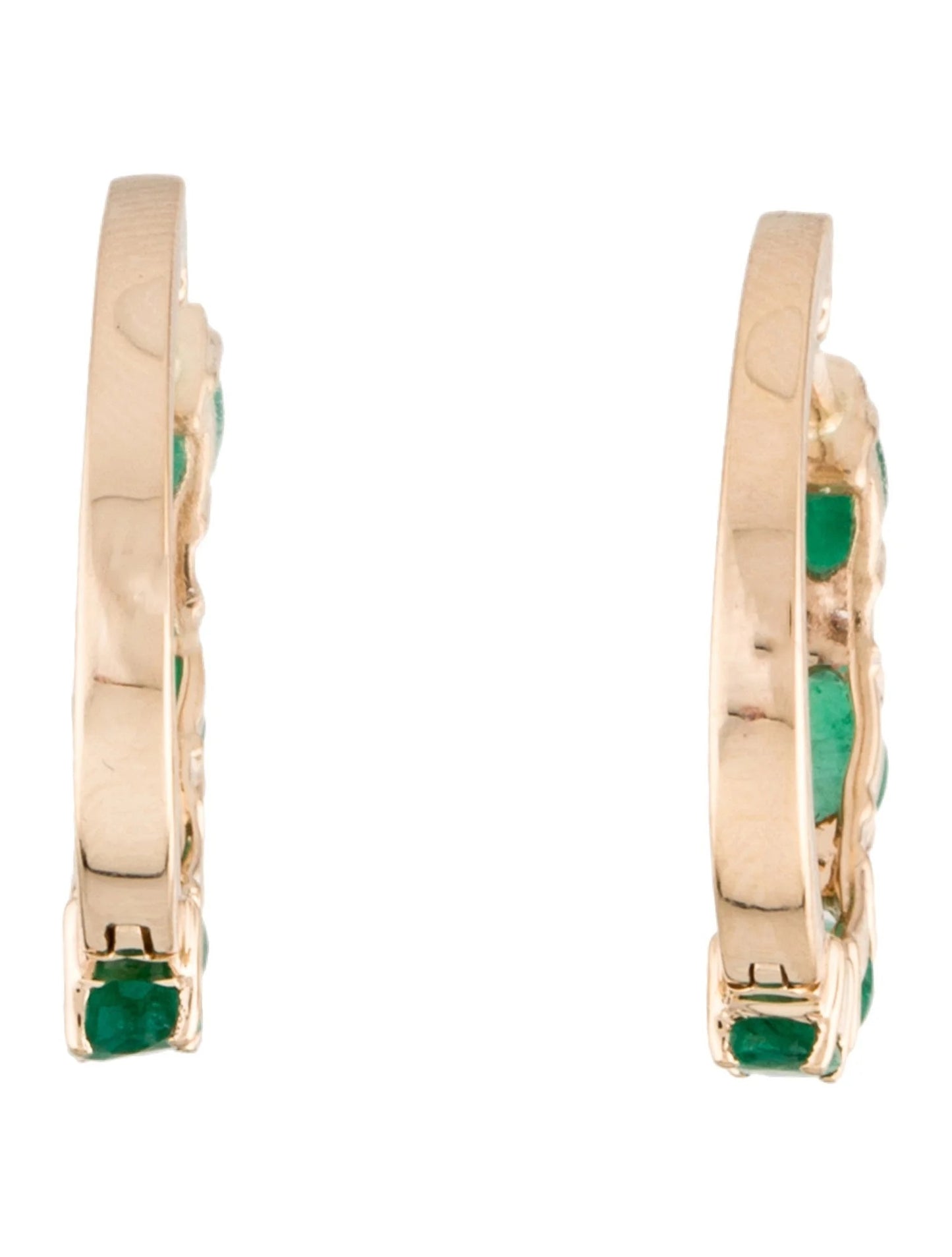 14K Emerald & Diamond Hoop Earrings