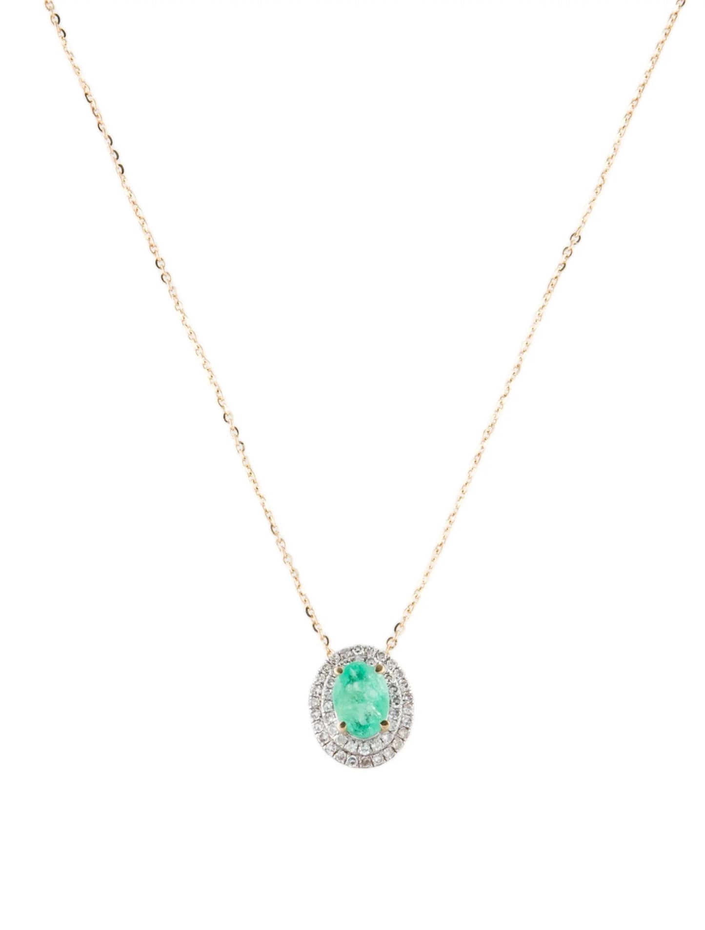 14K Emerald & Diamond Pendant Necklace