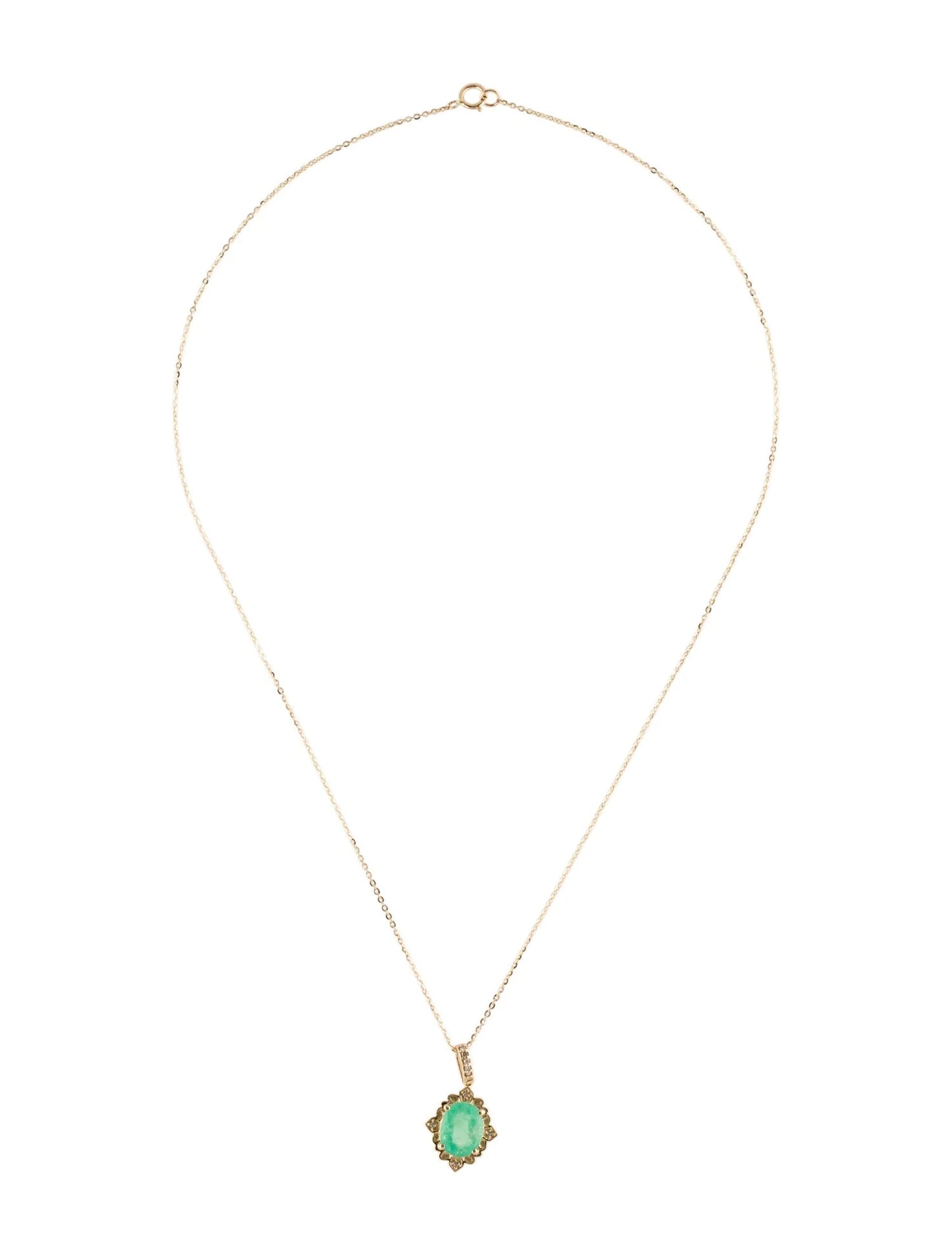 14K Emerald & Diamond Pendant Necklace