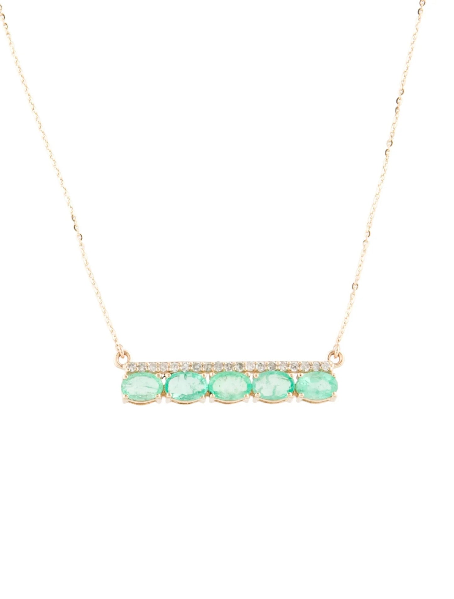 14K Emerald & Diamond Bar Necklace