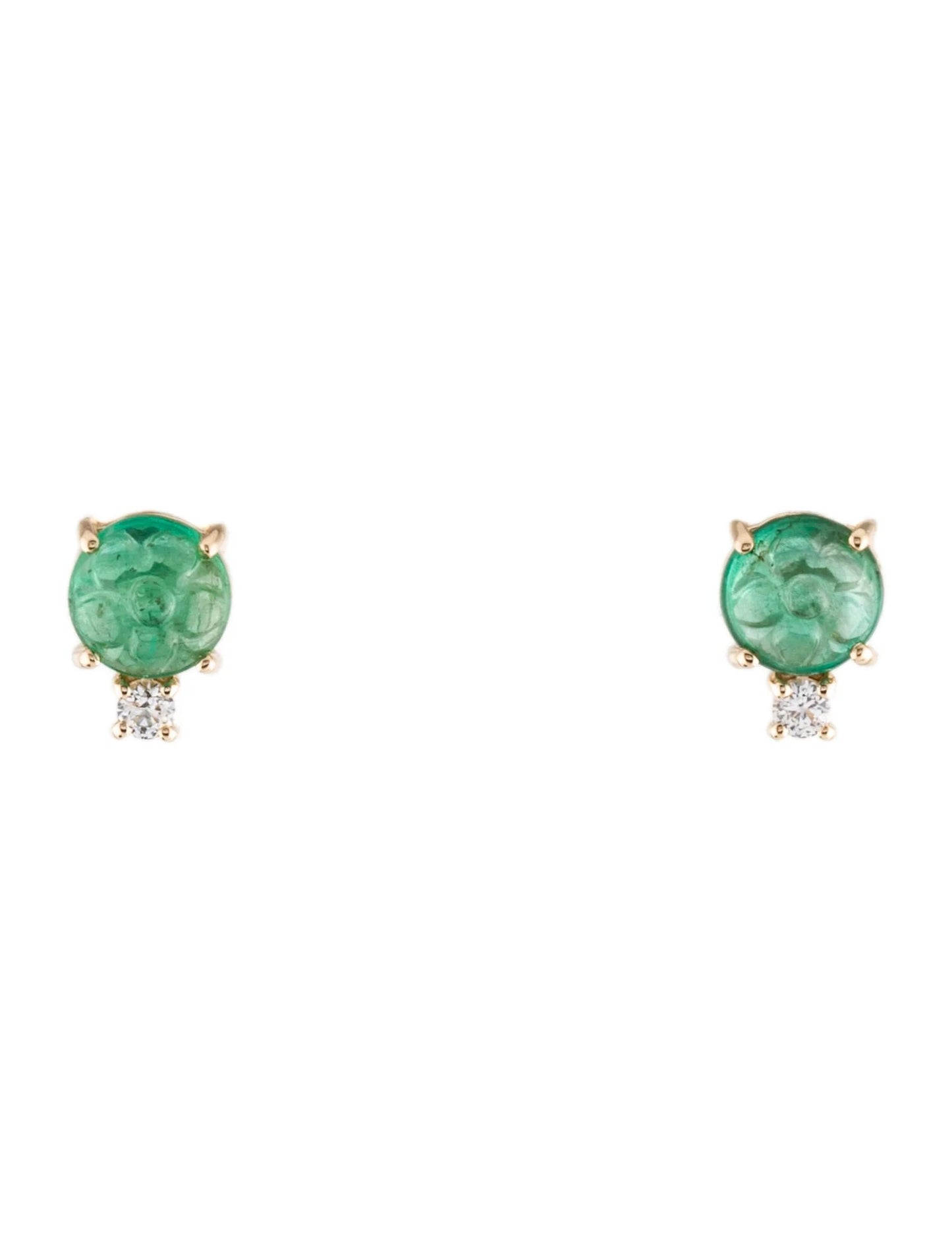 14K Emerald & Diamond Stud Earrings