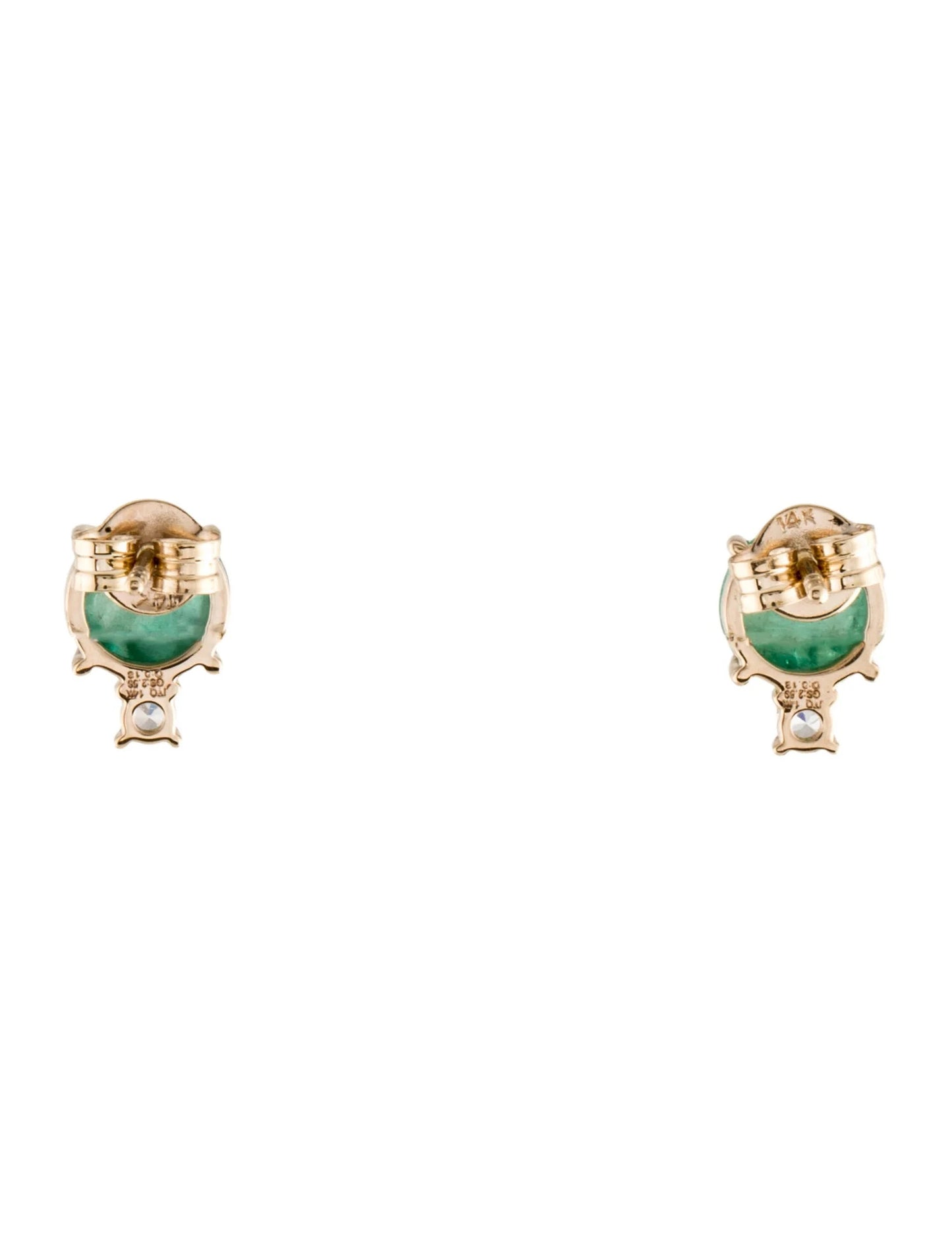 14K Emerald & Diamond Stud Earrings
