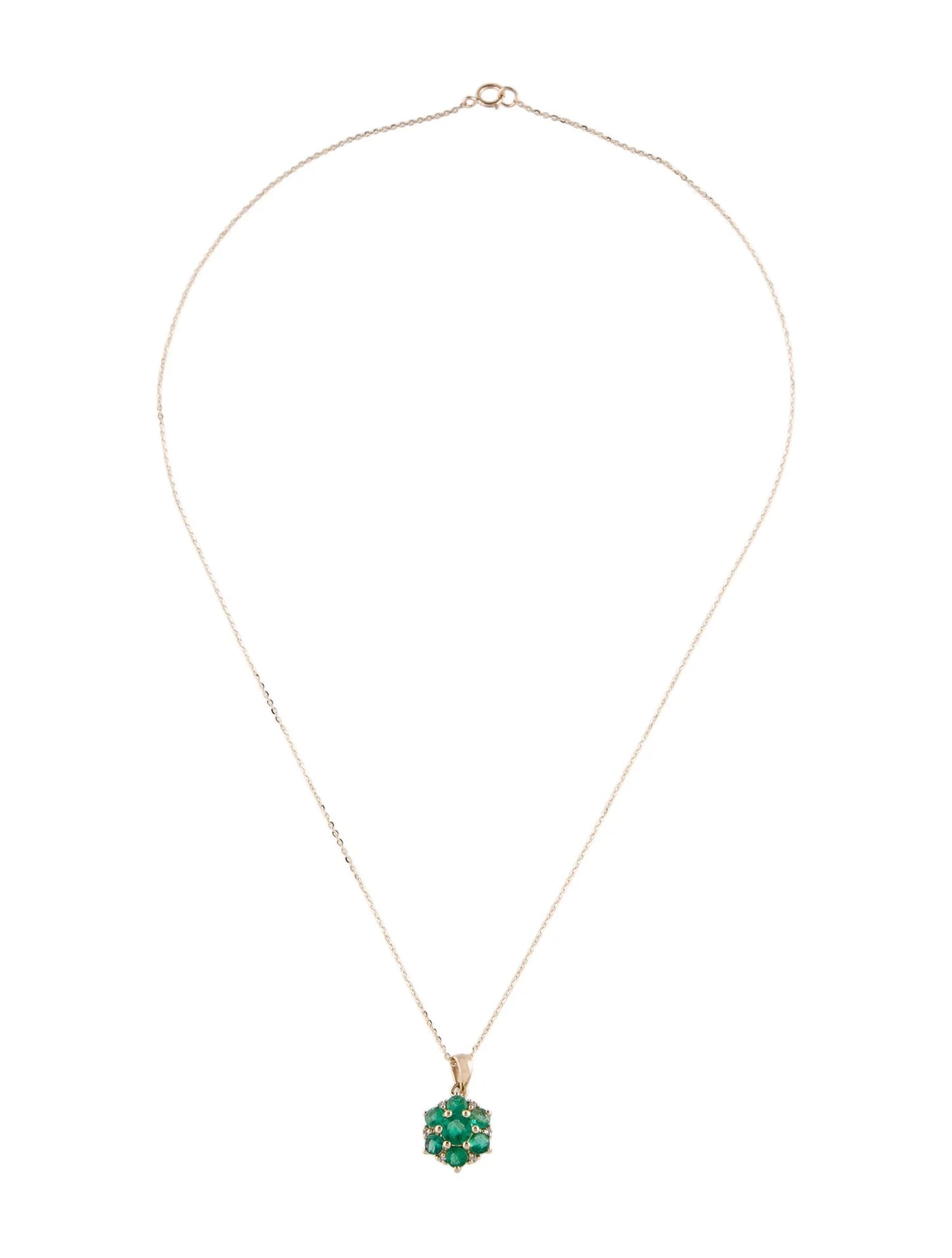 14K Emerald & Diamond Pendant Necklace
