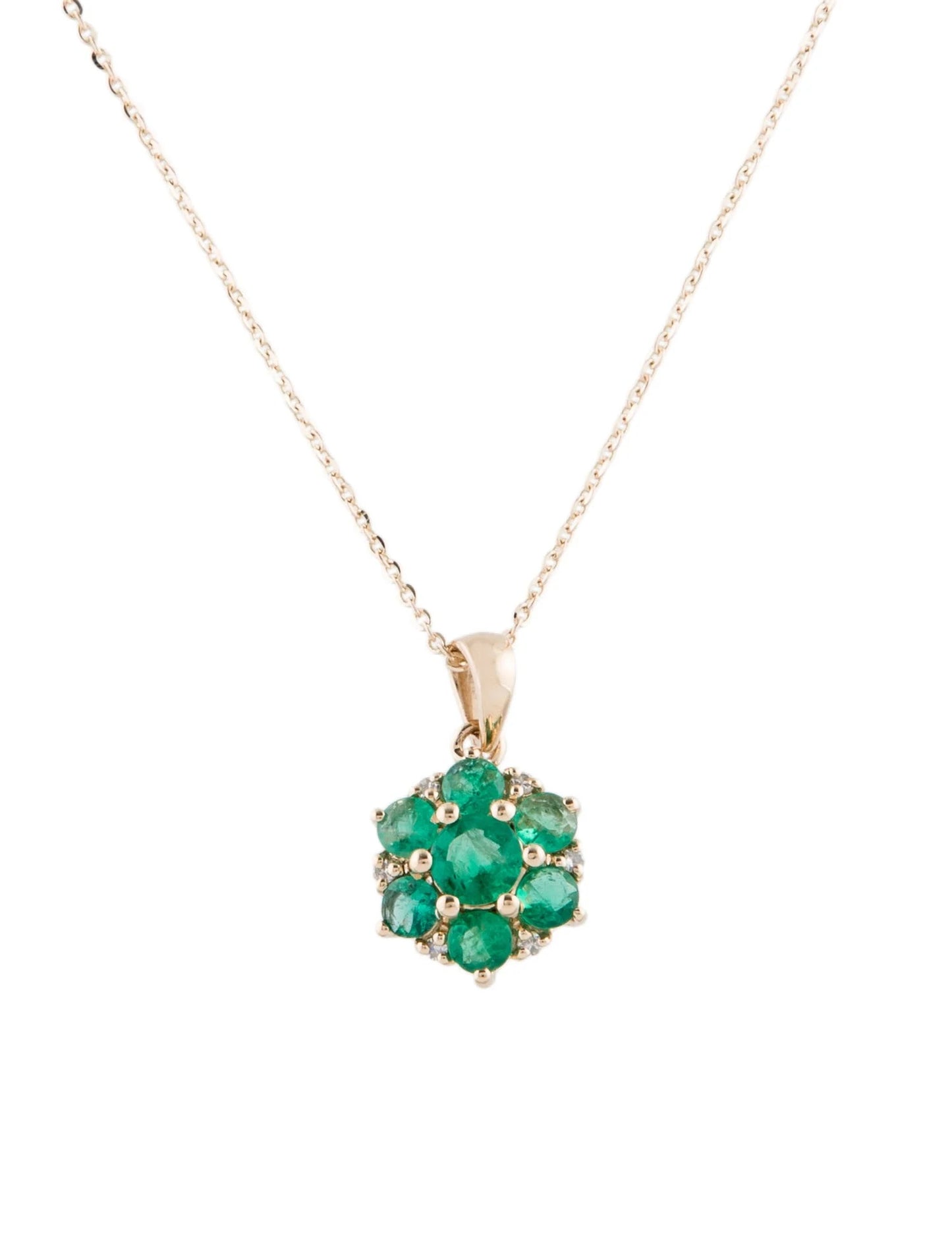 14K Emerald & Diamond Pendant Necklace