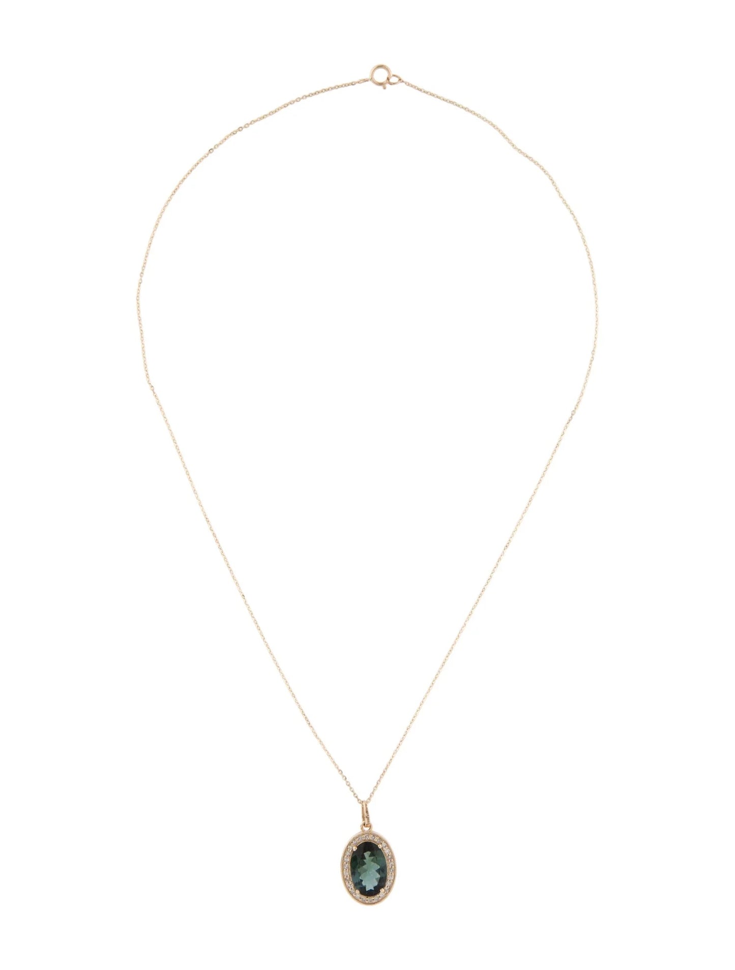 14K Tourmaline & Diamond Pendant Necklace