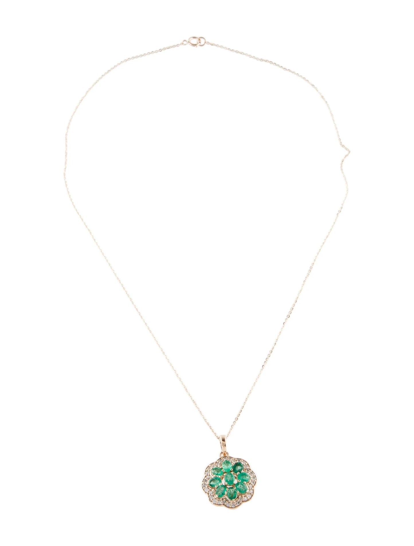 14K Emerald & Diamond Pendant Necklace