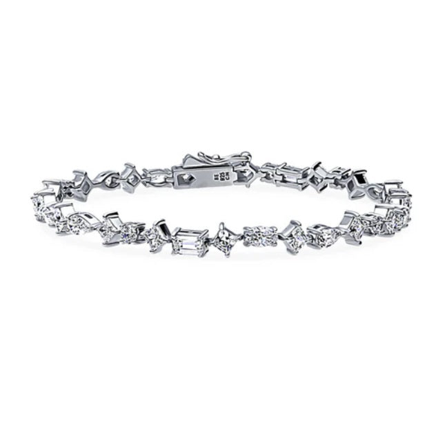 Cluster CZ Statement Tennis Bracelet in Sterling Silver
