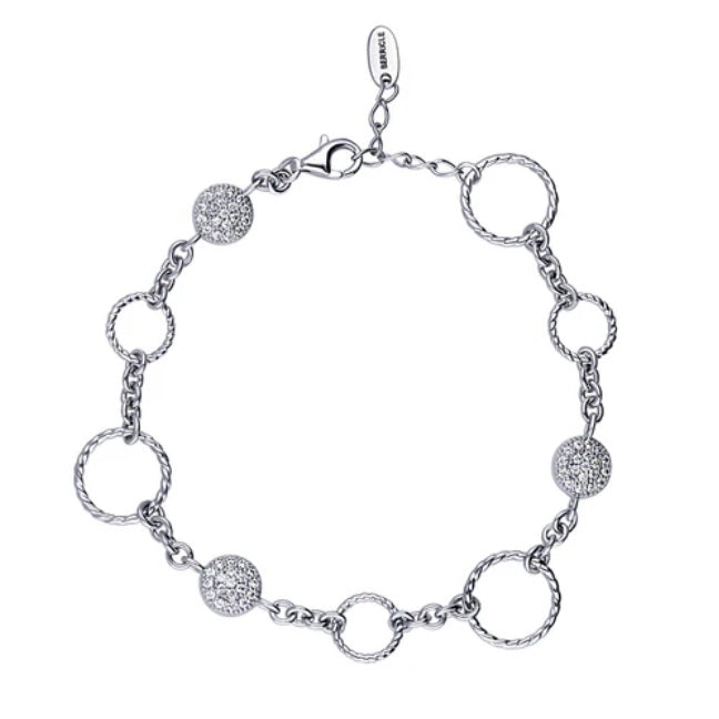 Open Circle Cable CZ Link Bracelet in Sterling Silver