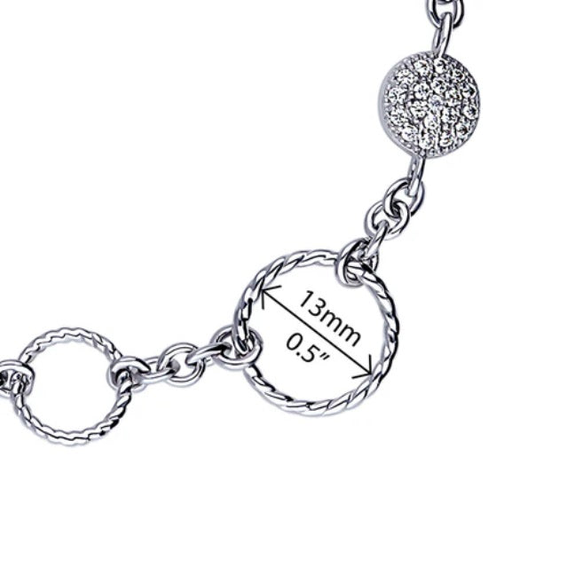 Open Circle Cable CZ Link Bracelet in Sterling Silver