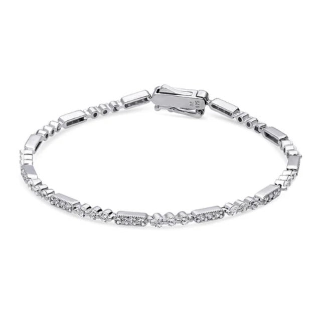 Art Deco Milgrain CZ Chain Bracelet in Sterling Silver