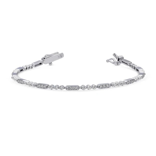 Art Deco Milgrain CZ Chain Bracelet in Sterling Silver