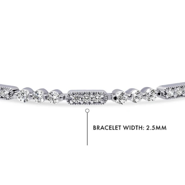 Art Deco Milgrain CZ Chain Bracelet in Sterling Silver