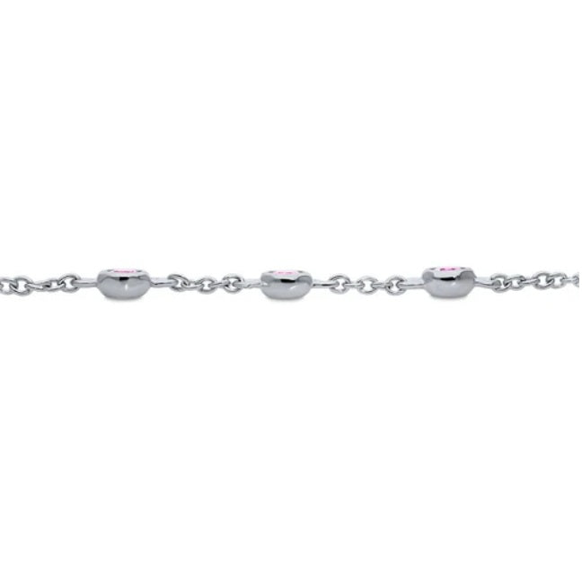 Pink CZ by the Yard Station Bracelet in Sterling Silver