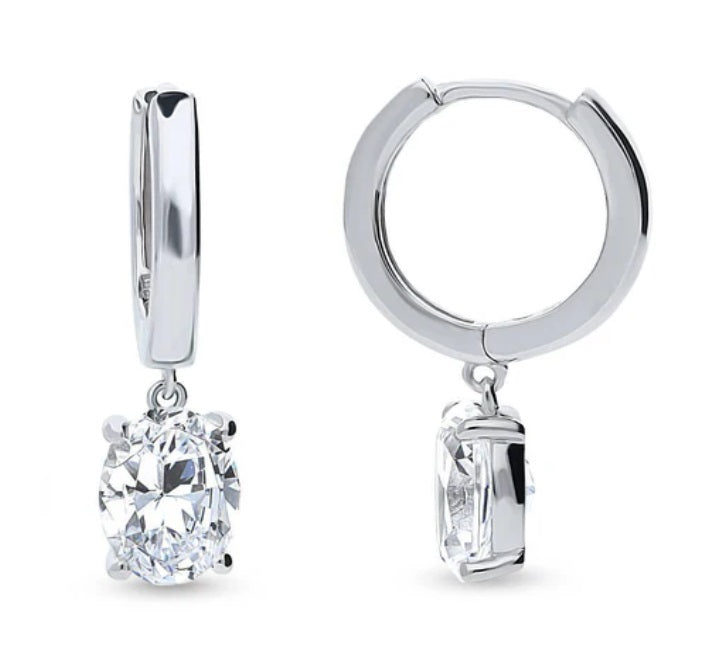 Solitaire 2.4ct Oval CZ Dangle Earrings in Sterling Silver