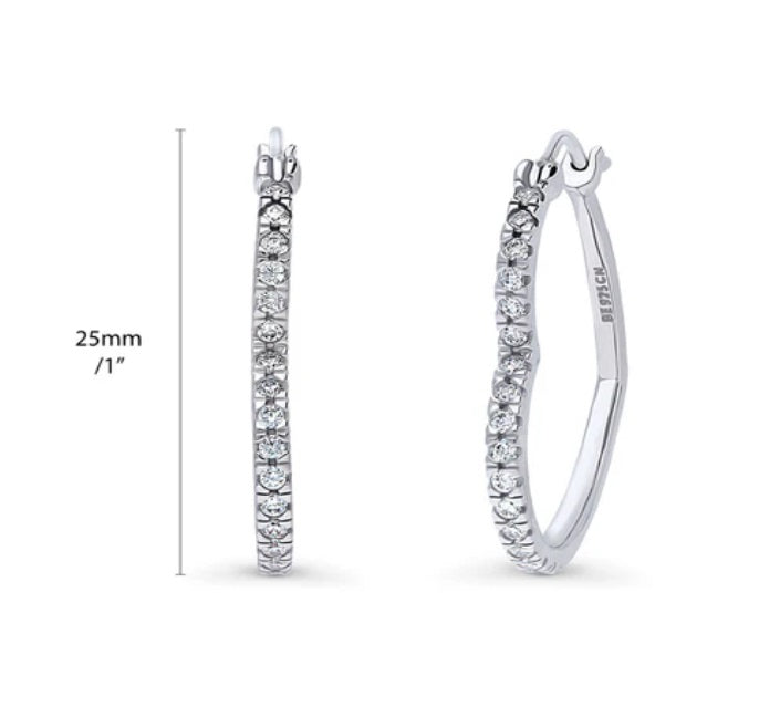 Heart CZ Medium Hoop Earrings in Sterling Silver 1"
