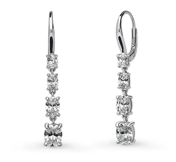 Graduated CZ Leverback Dangle Earrings in Sterling Silver