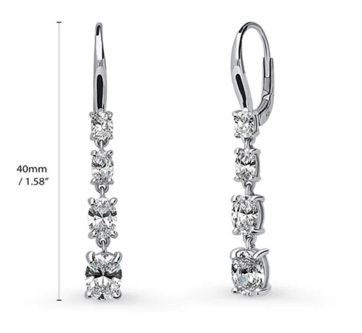 Graduated CZ Leverback Dangle Earrings in Sterling Silver
