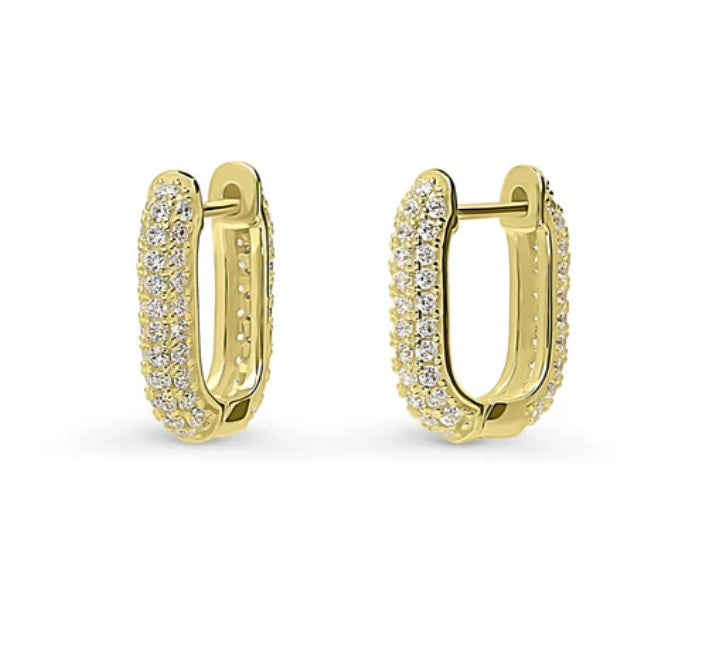 Rectangle CZ Medium Hoop Earrings in Sterling Silver 0.62"