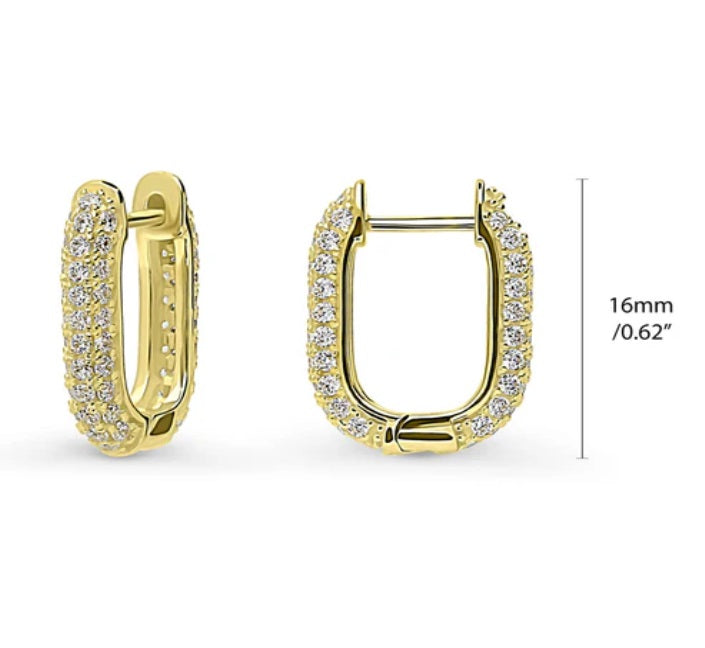 Rectangle CZ Medium Hoop Earrings in Sterling Silver 0.62"