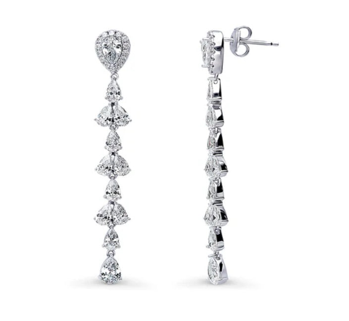 Teardrop CZ Statement Chandelier Earrings in Sterling Silver