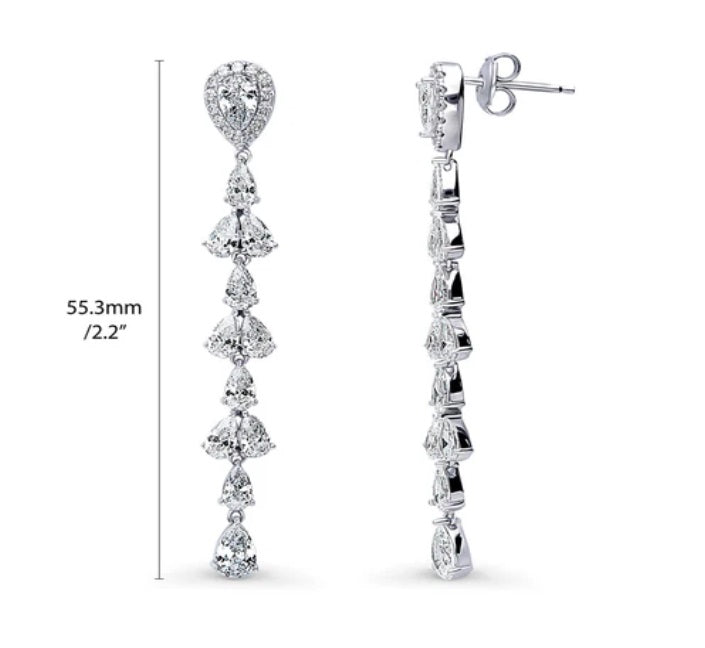 Teardrop CZ Statement Chandelier Earrings in Sterling Silver