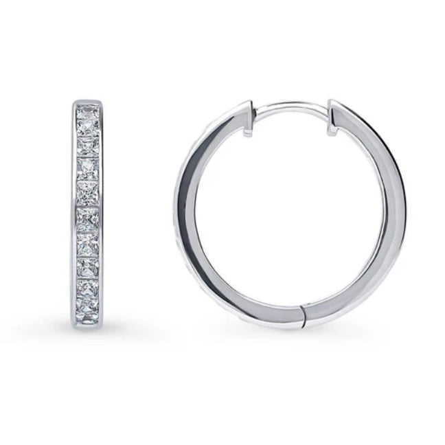 Bar CZ Hoop Earrings in Sterling Silver, 2 Pairs