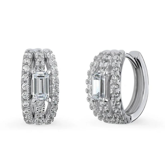 Solitaire CZ Hoop Earrings in Sterling Silver 0.6ct 0.66"