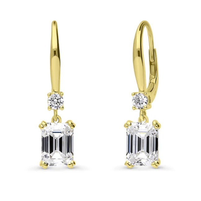 Solitaire 6.8ct Emerald Cut CZ Earrings in Sterling Silver, 2 Pairs