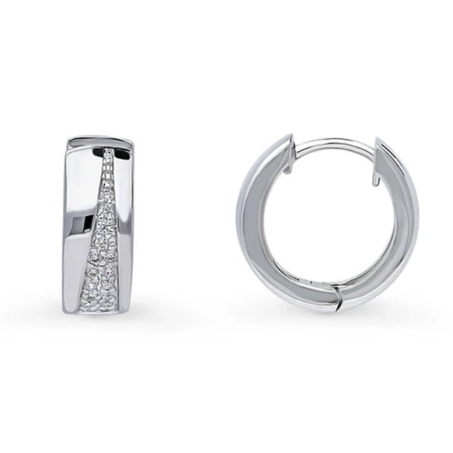 CZ Small Huggie Earrings in Sterling Silver 0.55"