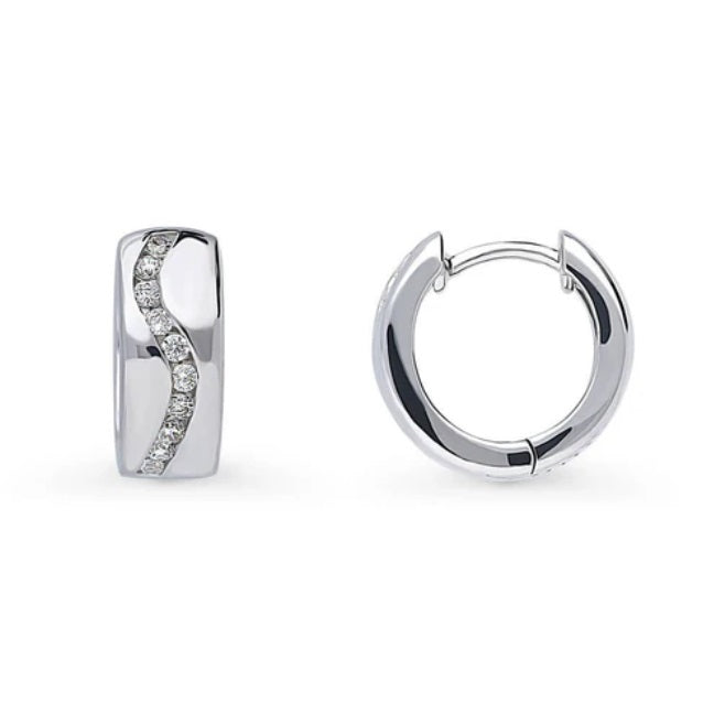 Wave CZ Small Huggie Earrings in Sterling Silver 0.56"