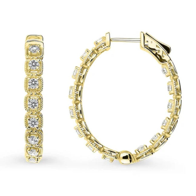 Oval CZ Medium Inside-Out Hoop Earrings in Sterling Silver 1.2"