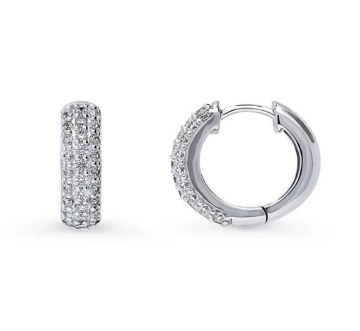 Dome CZ Hoop Earrings in Sterling Silver