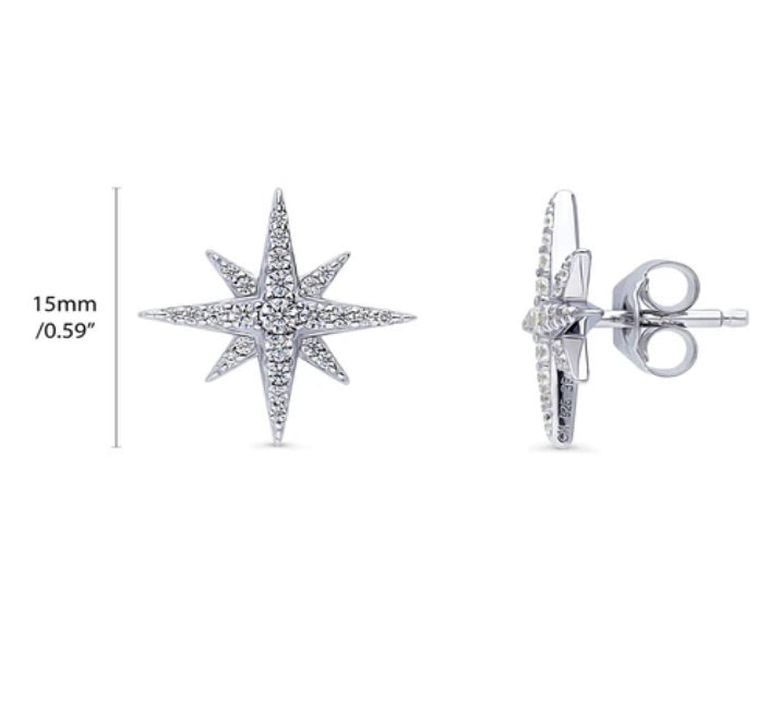 North Star CZ Stud Earrings in Sterling Silver