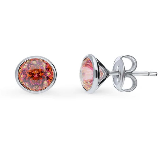 Solitaire Bezel Set Round CZ Stud Earrings in Sterling Silver 1.6ct
