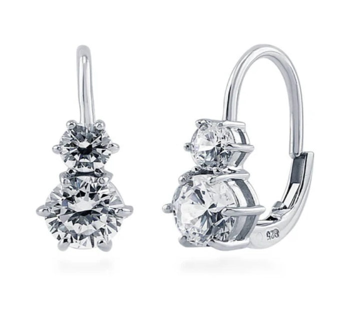 CZ Leverback Dangle Earrings in Sterling Silver