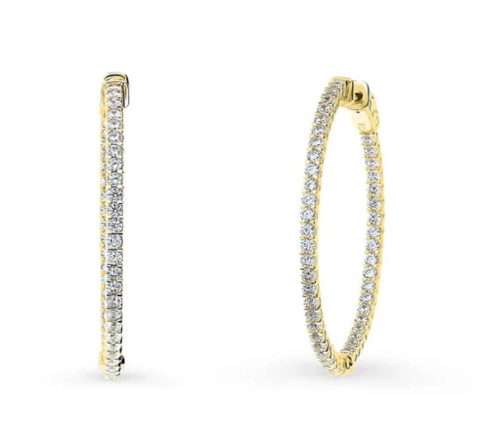 CZ Medium Inside-Out Hoop Earrings in Sterling Silver 1.4"