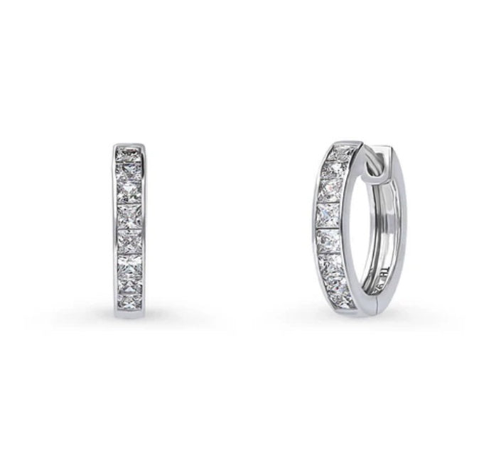 Bar Solitaire CZ 2 Pairs Hoop and Stud Earrings Set in Sterling Silver