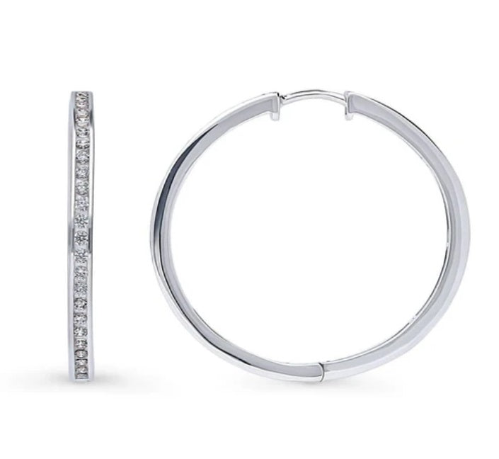 Bar CZ Hoop Earrings in Sterling Silver