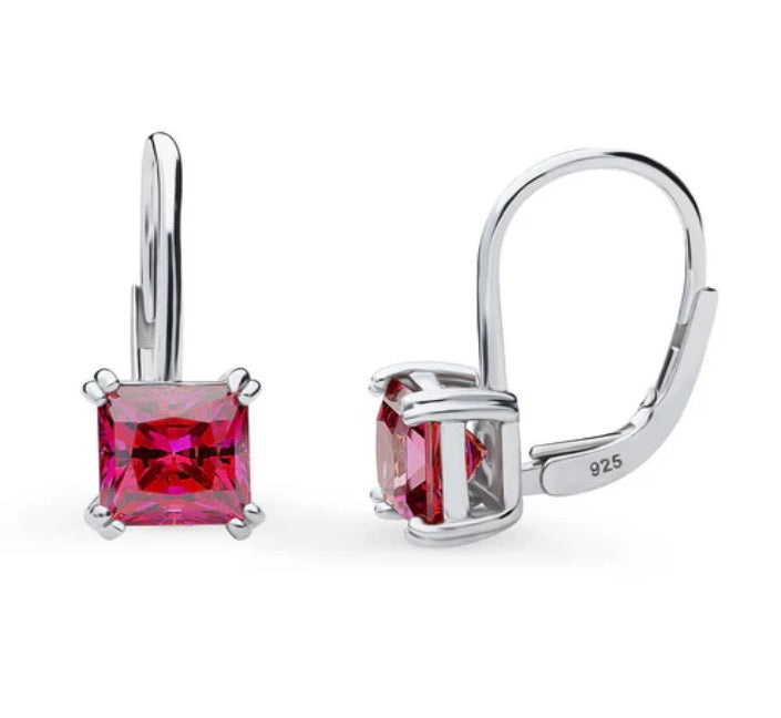 Solitaire Princess CZ Leverback Earrings in Sterling Silver 2.4ct
