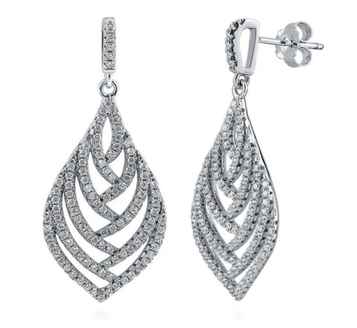 Leaf CZ Dangle Earrings in Sterling Silver
