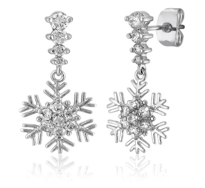 Snowflake CZ Dangle Earrings in Sterling Silver