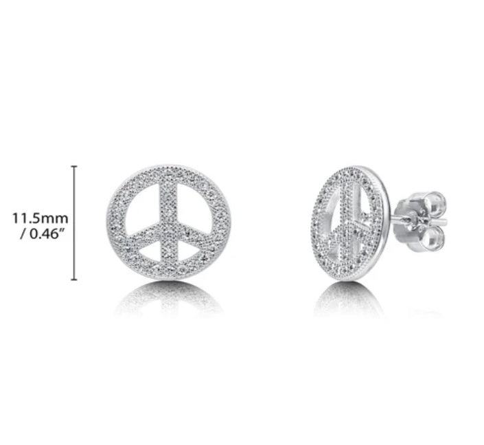1 / of 6 Peace Sign CZ Stud Earrings in Sterling Silver