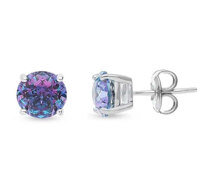 Solitaire Kaleidoscope Round CZ Stud Earrings in Sterling Silver 2.5ct