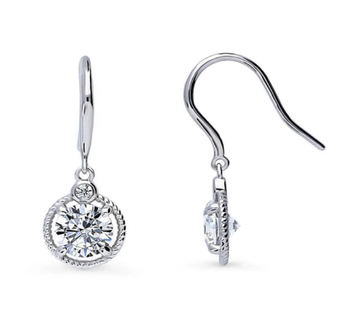 Solitaire Cable 2.5ct Round CZ Fish Hook Earrings in Sterling Silver