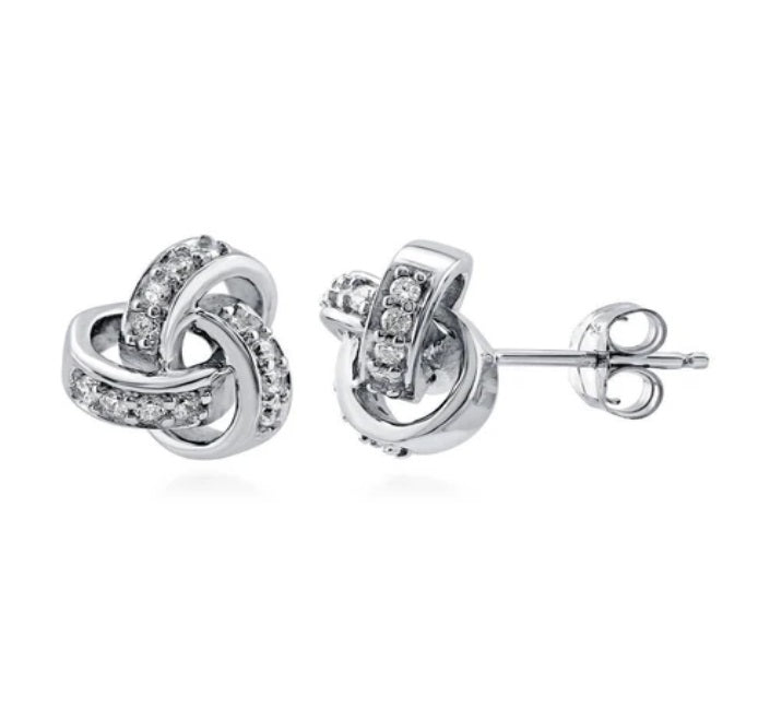 Love Knot CZ Stud Earrings in Sterling Silver