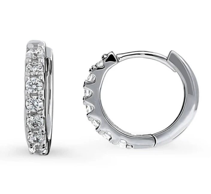 7-Stone CZ Small Hoop Earrings in Sterling Silver 0.55"